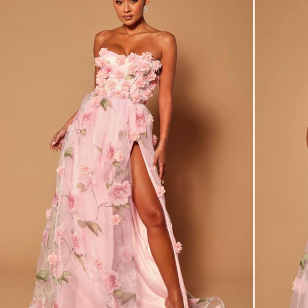 Elegant Pink Floral Strapless Dress